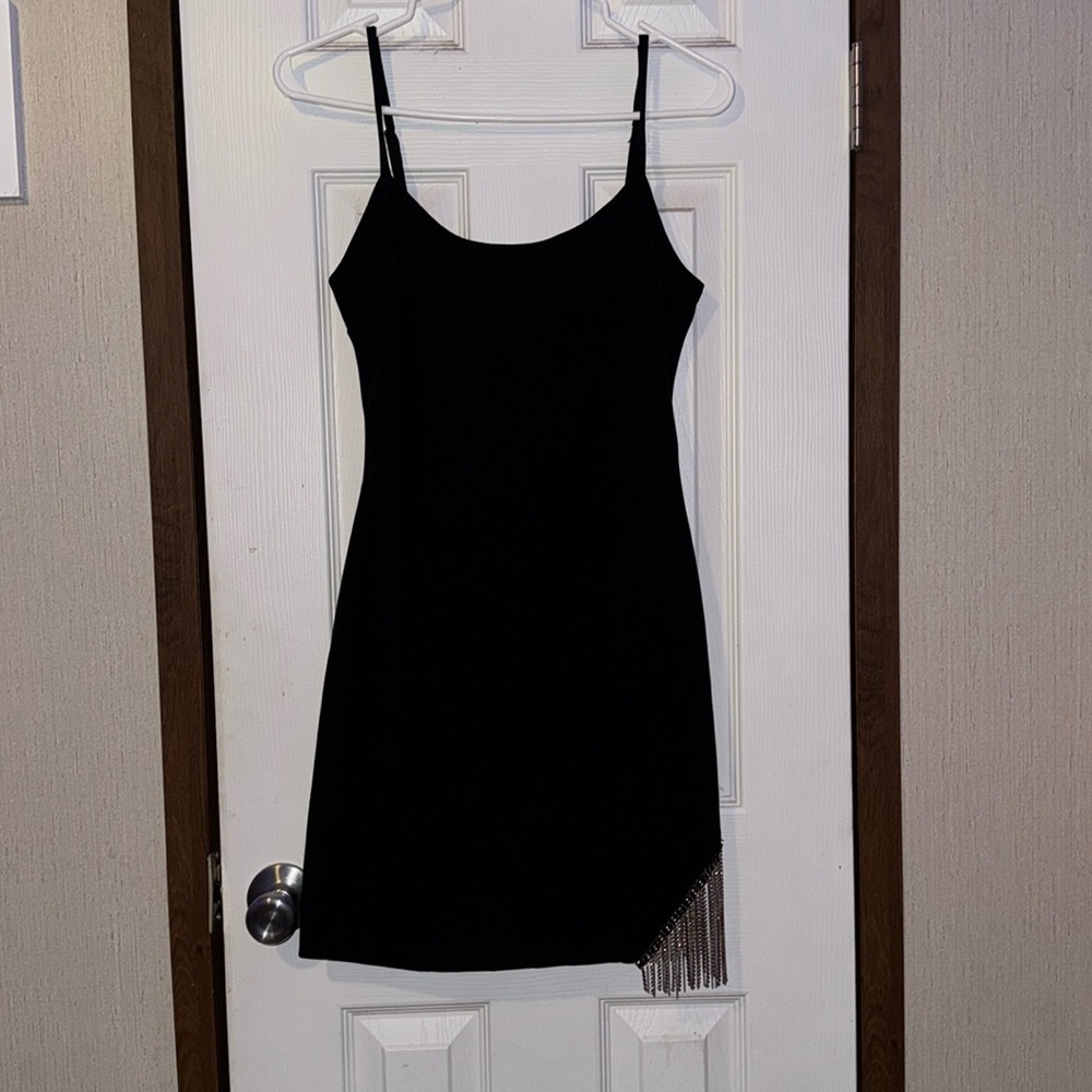 Black mini dress with chain tassels